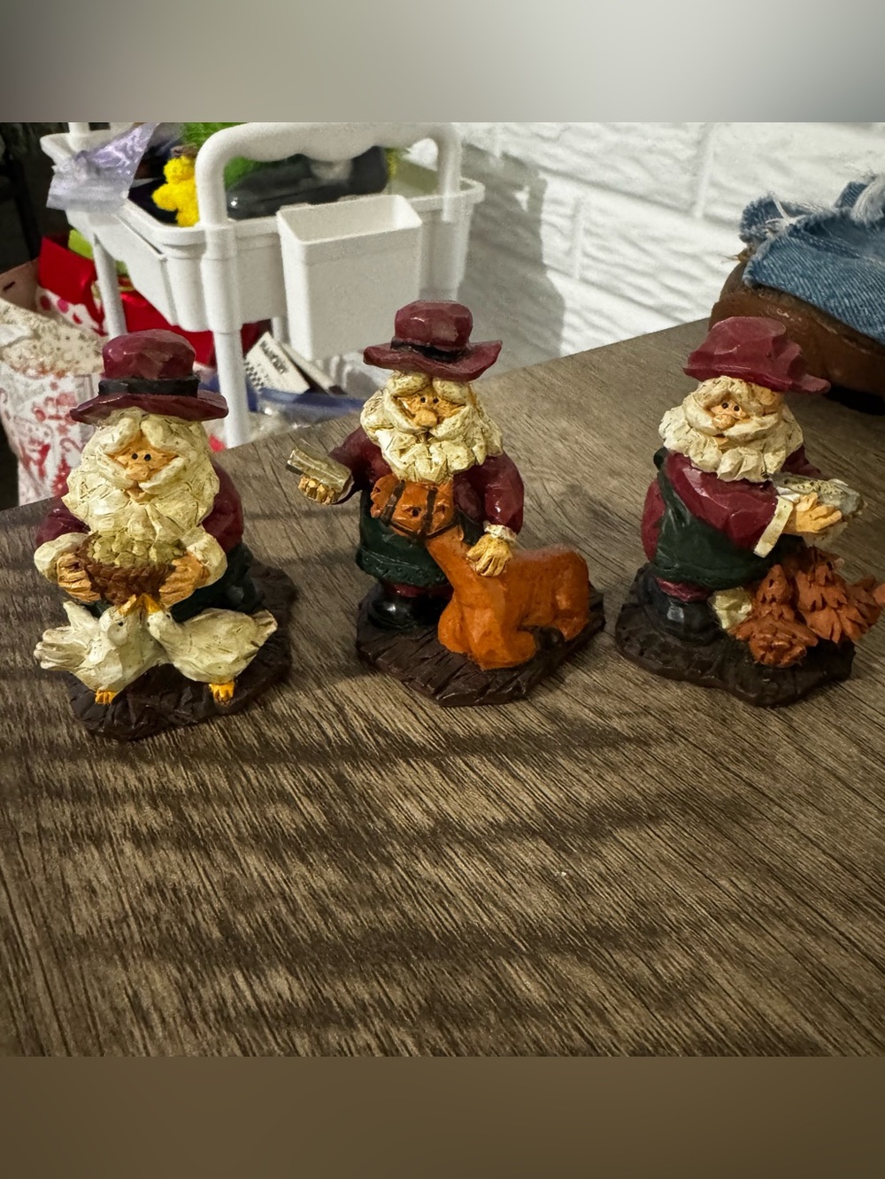 Santa with Farm Animals Set Of 3 Figurines Feeding Ducks Camel Chickens 2.5”